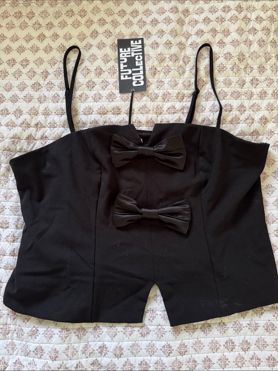 Future Collective Tops - Future Collective Black Bow-Accent Spaghetti Strap Bustier Top